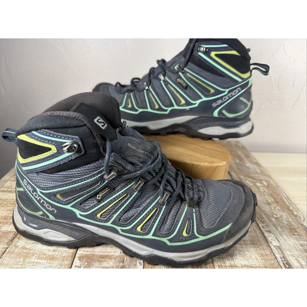 Salomon X-Ultra Mid GTX Blue Waterproof Women's Hiking Boots Sz 9